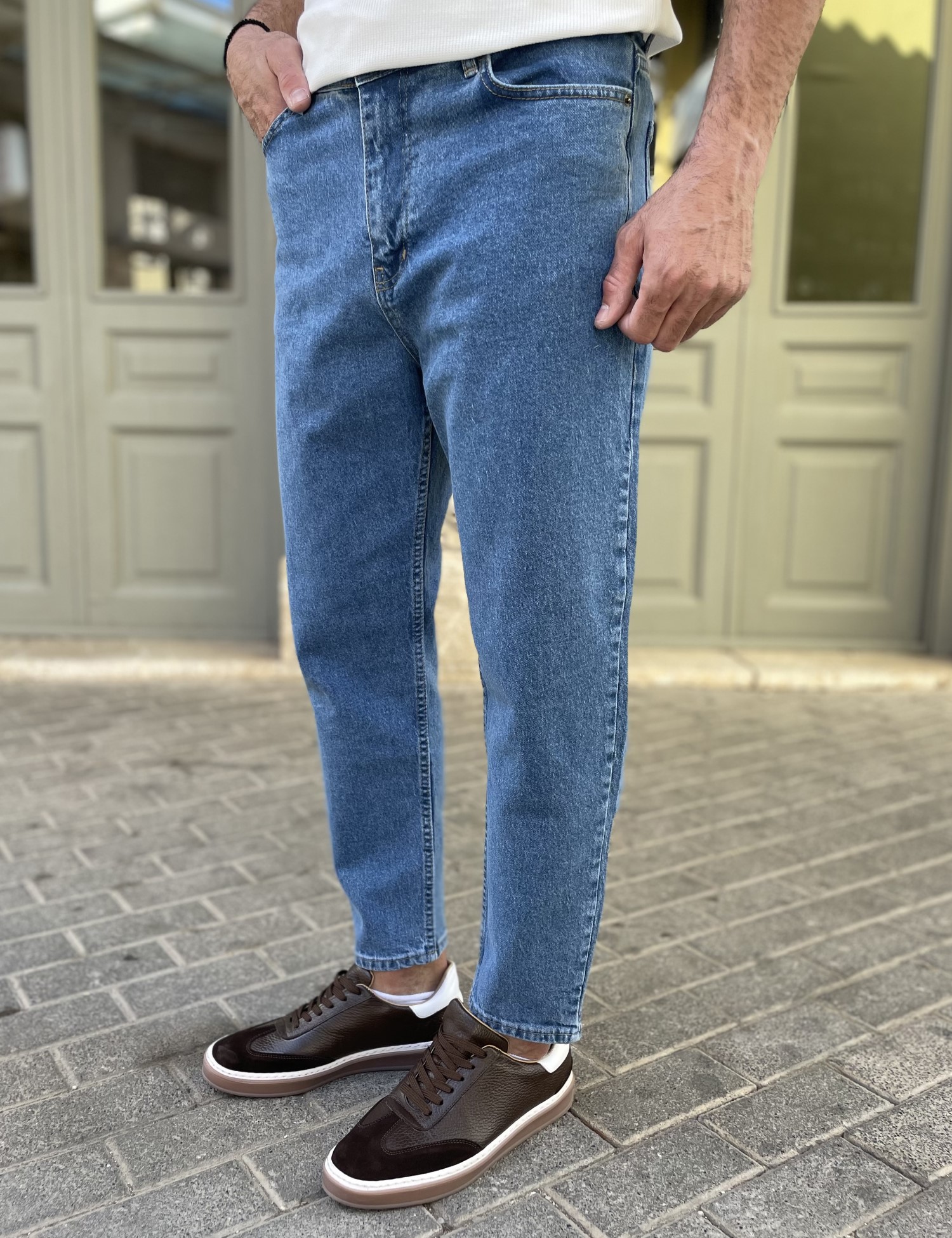 Ανδρικό μπλε Loose τζιν ελαστικό πεντάτσεπο με φερμουάρ 8961 φωτογραφία